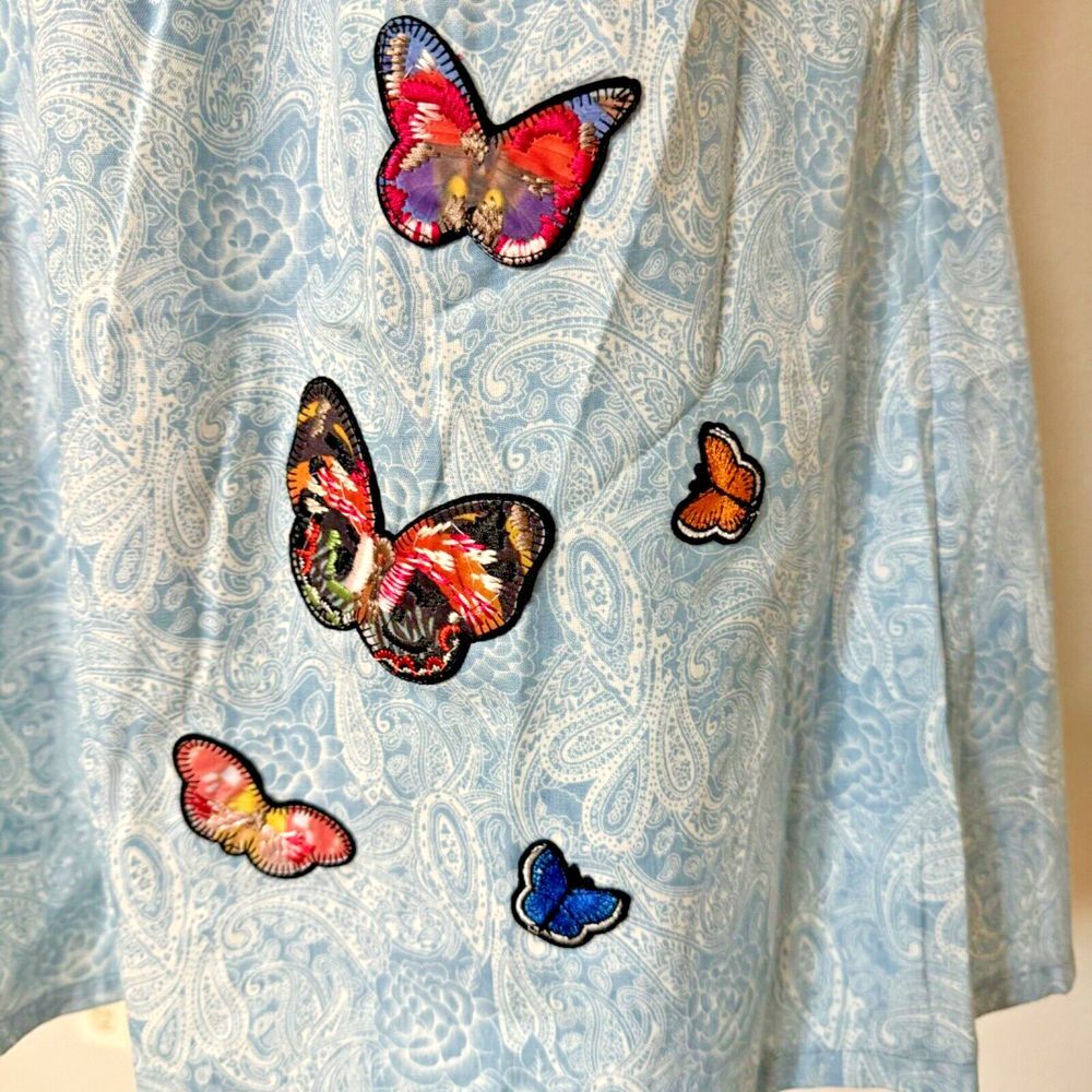Adore Dress Women Medium Blue White Paisley Colorful Butterfly Embroidery - Picture 5 of 11